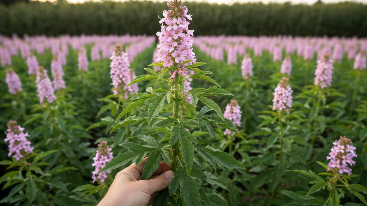 Balsamine de l’Himalaya rose au bord d’une zone humide avant arrachage