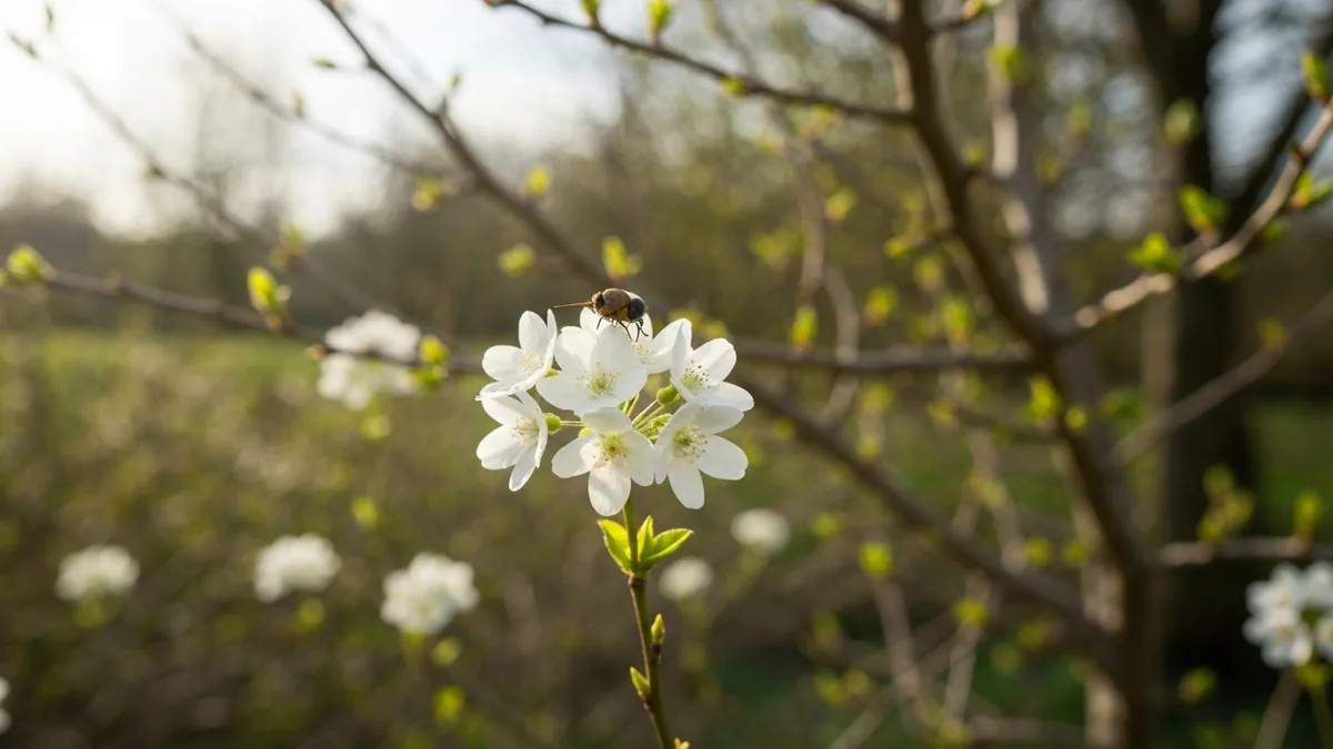 Bourdon sur une fleur de cerisier dans un verger au printemps