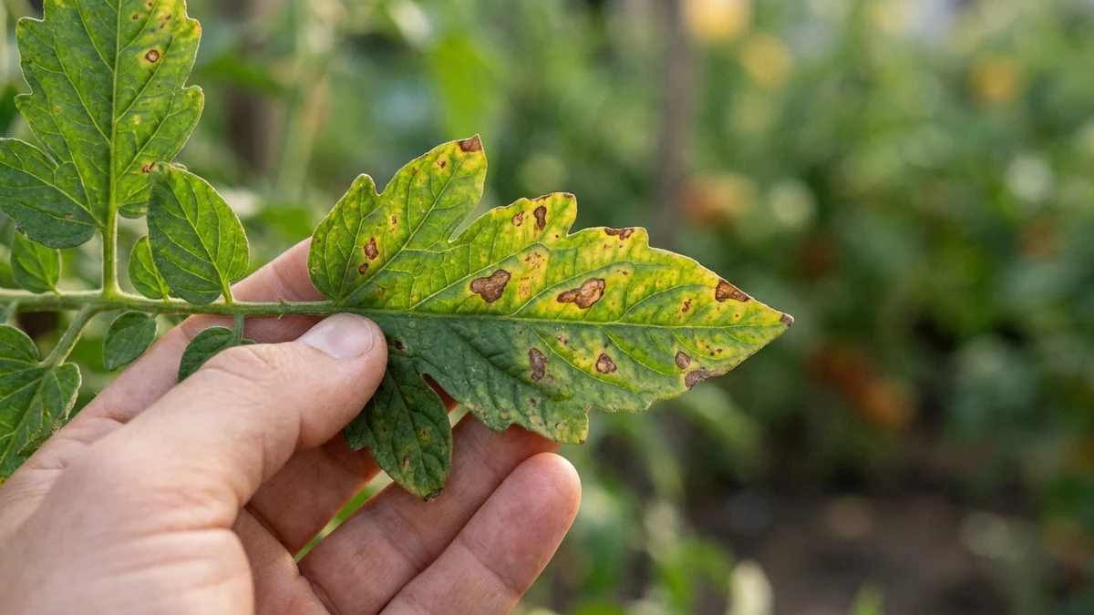 Feuille de plante tachée observée de près au jardin avant diagnostic et traitement.